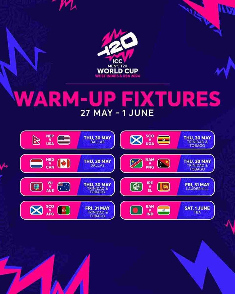 T20 World Cup Warm-up schedule 2